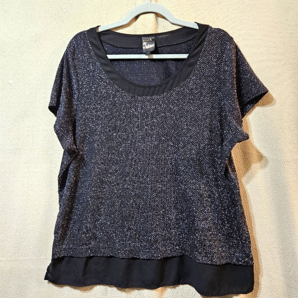 Rock And Shine Sparkly Black Women's Top In 2x
